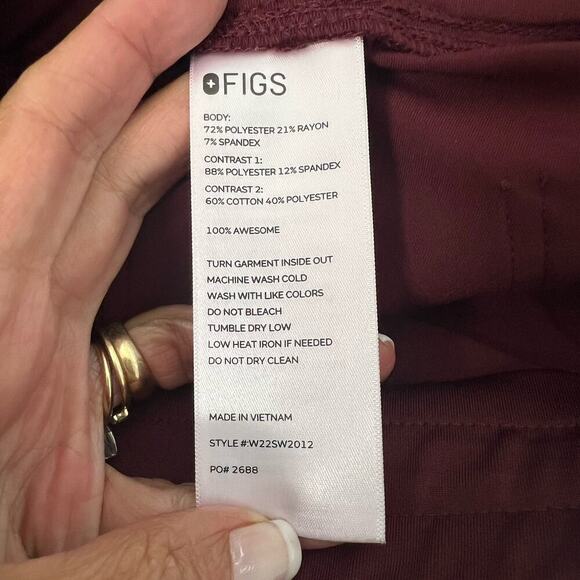 Figs Women's Drawstring Waist Zamora Jogger Scrub Pant Size Large Burgundy - Picture 8 of 14